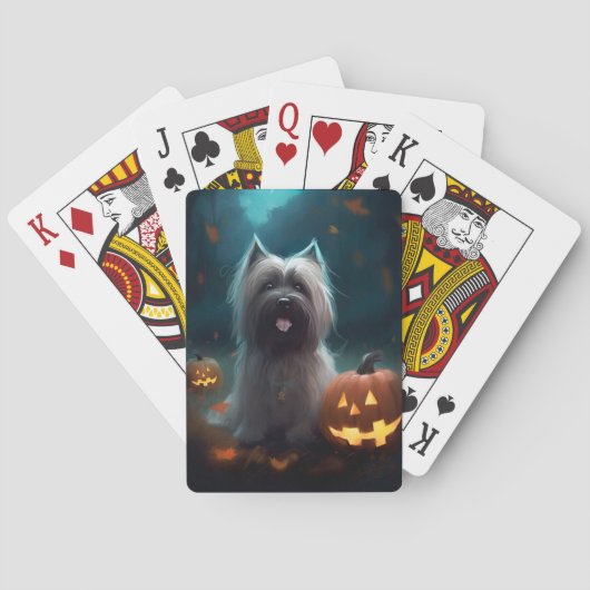 Halloween Skye Terrier mit Pumpkins Beängstigend Spielkarten (Rückseite)