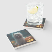 Halloween Skye Terrier mit Pumpkins Beängstigend Steinuntersetzer (Seitenansicht)