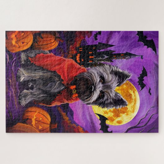 Halloween Skye Terrier Vampire Pumpkins Beängstige Puzzle (Horizontal)