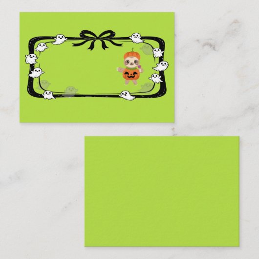 Halloween Sloth In Pumpkin Costume Green Platzkarte (Vorne/Hinten)