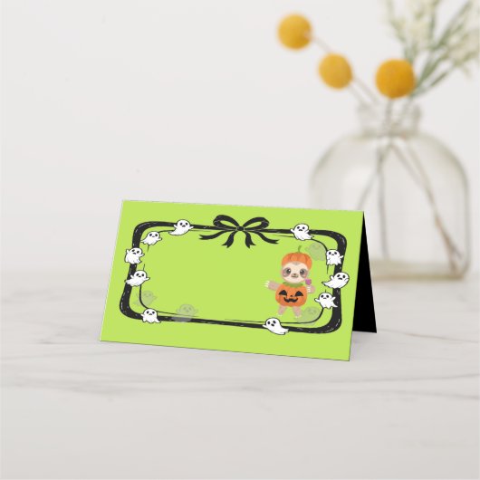 Halloween Sloth In Pumpkin Costume Place Card Platzkarte (Vorderseite)