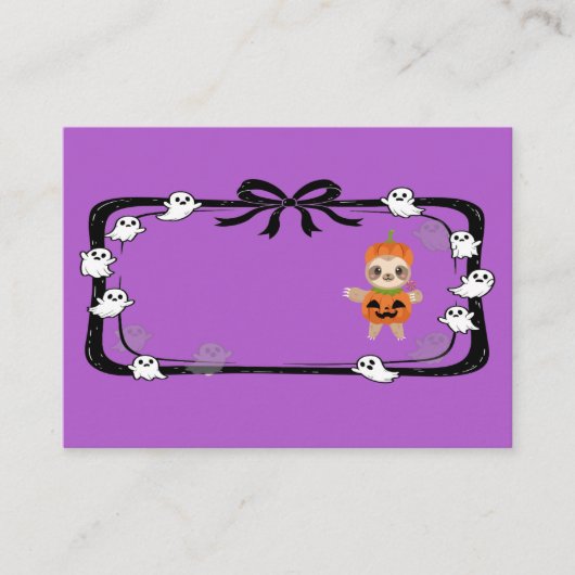 Halloween Sloth In Pumpkin Costume Purple Platzkarte (Vorderseite)