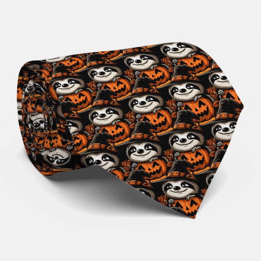 Halloween Sloth Pumpkin Festivity Krawatte (Gerollt)