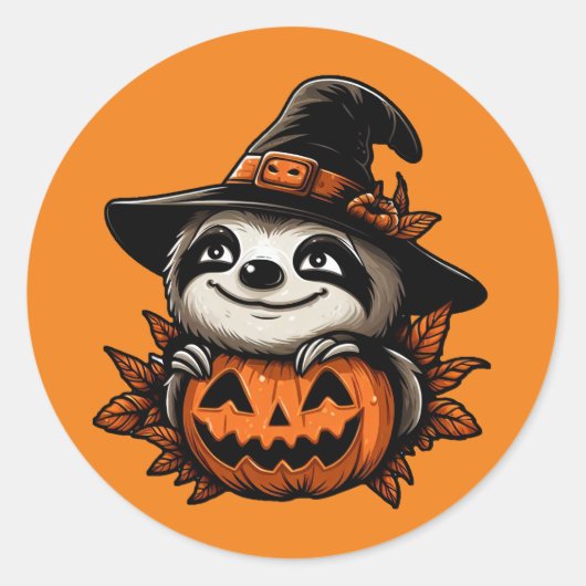 Halloween Sloth Pumpkin Festivity Runder Aufkleber (Vorderseite)