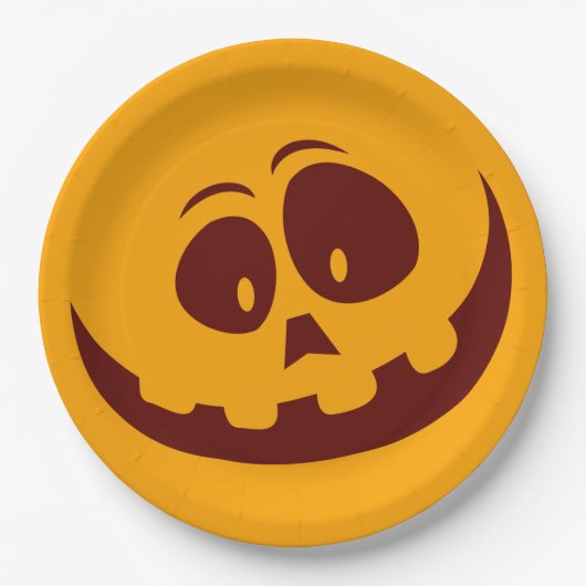 Halloween Smiley Orange und Brown Pappteller (Vorderseite)