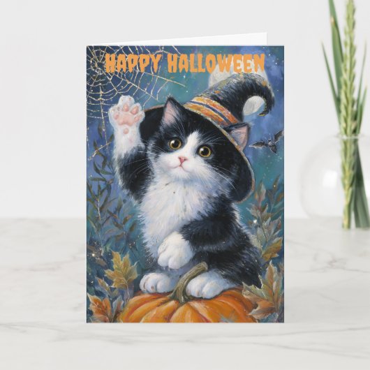 Halloween-Smoking-Cat Feiertagskarte (Vorderseite)