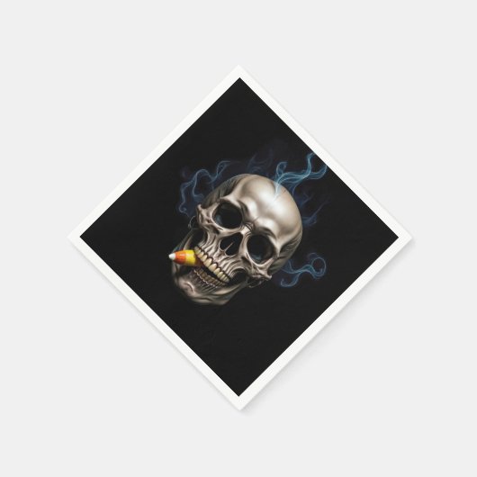 Halloween Smoking Skull Biting Candy Corn Serviette (Ecke)