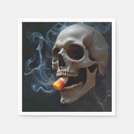 Halloween Smoking Skull Biting Candy Corn Serviette