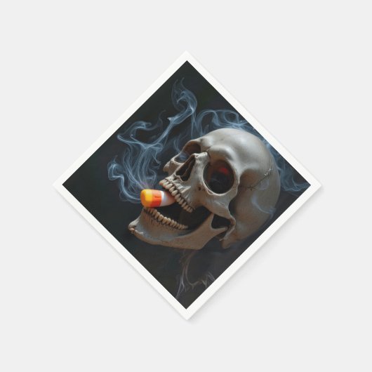Halloween Smoking Skull Biting Candy Corn Serviette (Ecke)