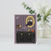 Halloween Snow Weiße Hexe und Kuchen Postkarte (Stehend Vorderseite)