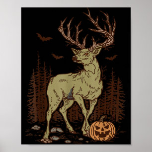 Halloween Soky Hirschgeweih Zombie Rustikaler Bock Poster