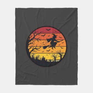 Halloween-Sonnenuntergang-Hexe-Silhouette Retro-Kr Fleecedecke
