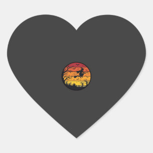 Halloween-Sonnenuntergang-Hexe-Silhouette Retro-Kr Herz-Aufkleber