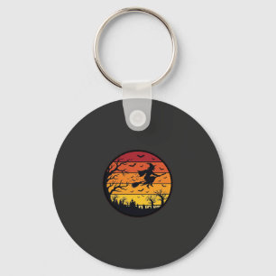 Halloween-Sonnenuntergang-Hexe-Silhouette Retro-Kr Schlüsselanhänger
