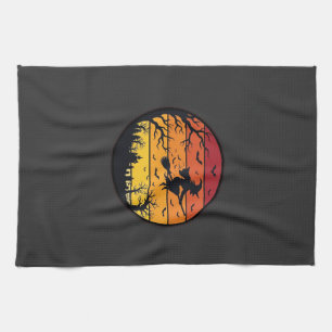 Halloween-Sonnenuntergang-Hexen-Silhouette Retro-K Geschirrtuch