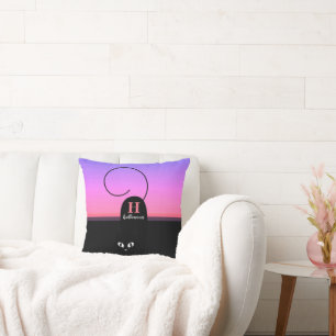 Halloween-Sonnenuntergang Schwarze Katze Monogramm Kissen