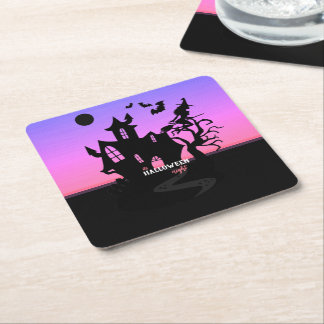 Halloween-Sonnenuntergangs-Nacht-Hexe und Fledermä Rechteckiger Pappuntersetzer