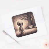 Halloween Space Alien mit Pumpkin Quadratischer Aufkleber (Umschlag)