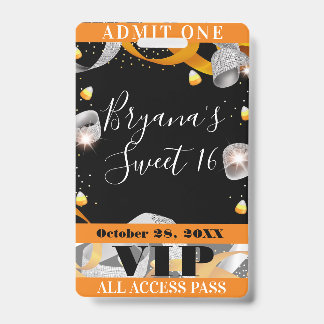 Halloween Sparkle Sweet 16 Party VIP Pass Abzeiche Ausweis