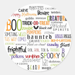 Halloween Spaß Bunte Whimsical Wörter Geschenk Fav Runder Aufkleber