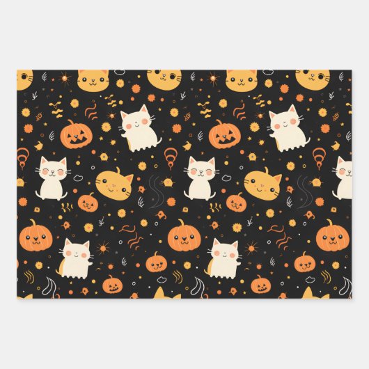 Halloween Spaß Kids Cats Pumpkins Geschenkpapier Set (Vorderseite)