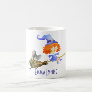 Halloween Spaß Lila Hexenflying Broom Girly Name Kaffeetasse