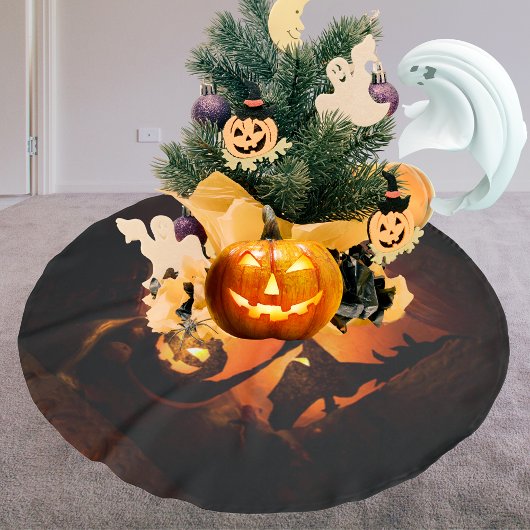 Halloween Spaß mit Pumpkins, Geist und Hexen Polyester Weihnachtsbaumdecke