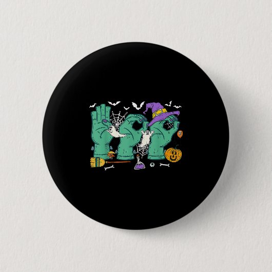 Halloween Sped Teacher Boo in Asl Boo Handzeichen Button (Vorderseite)