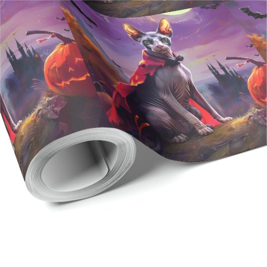 Halloween Sphynx Cat Vampire Pumpkins Beängstigend Geschenkpapier (Rolleneckpunkt)