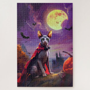 Halloween Sphynx Cat Vampire Pumpkins Beängstigend Puzzle