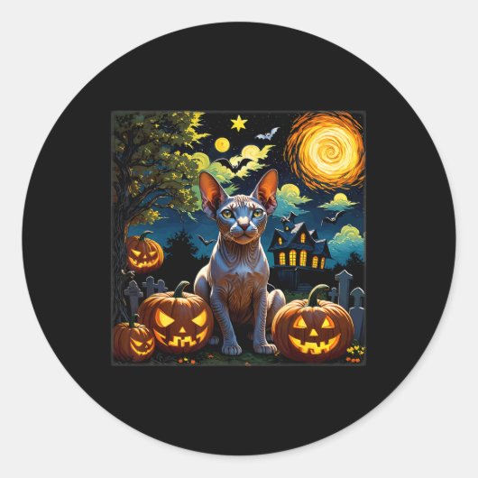 Halloween Sphynx Starry Night Runder Aufkleber (Vorderseite)