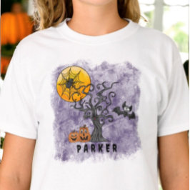 Halloween Spider Bat Spooky Tree Name Lila T-Shirt