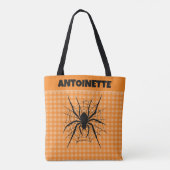 Halloween Spider in Cobweb Orange Gingham Plaid Tasche (Rückseite)