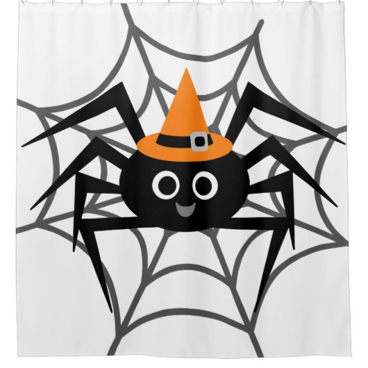 Halloween Spider in Orange Hat im Web Duschvorhang (Vorderseite)