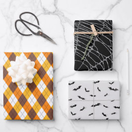 Halloween Spider Web Bats und Candy Mais Raute Geschenkpapier Set