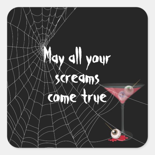 Halloween Spider Web mit Eyeball Martini Quadratischer Aufkleber (Vorderseite)