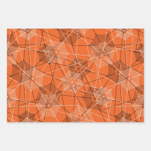 Halloween Spider Web Schwarz-weiß Orange Gift Geschenkpapier Set (Vorderseite 2)