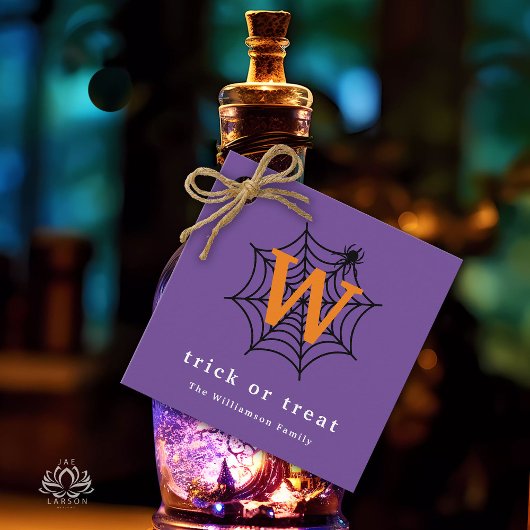 Halloween Spider Web Trick oder Treat Monogram Geschenkanhänger