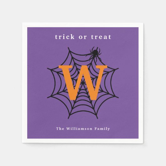 Halloween Spider Web Trick oder Treat Monogram Serviette (Vorderseite)