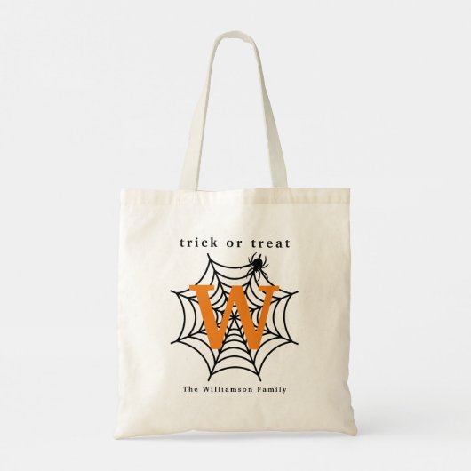 Halloween Spider Web Trick oder Treat Monogram Tragetasche (Rückseite)