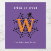 Halloween Spider Web Trick oder Treat Monogram Weinetikett (Einzelnes Label)