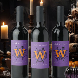 Halloween Spider Web Trick oder Treat Monogram Weinetikett