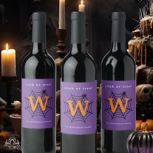 Halloween Spider Web Trick oder Treat Monogram Weinetikett