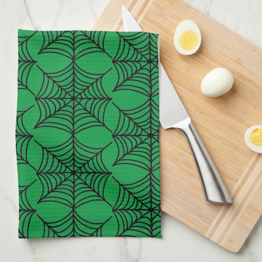 Halloween Spider Webs auf Green Geschirrtuch (Viertel Falte)