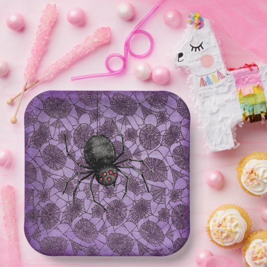 Halloween Spider Webs auf Lila Pappteller (Party)