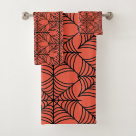 Halloween Spider Webs auf Orange Badhandtuch Set