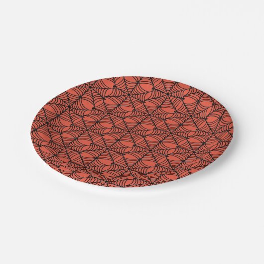 Halloween Spider Webs auf Orange Pappteller (Schrägansicht)