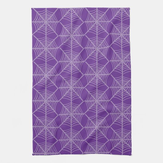 Halloween Spider Webs in Lila und weiß Geschirrtuch (Vertikal)