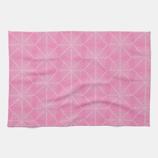 Halloween Spider Webs in Rosa und Weiß Geschirrtuch (Horizontal)