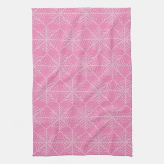 Halloween Spider Webs in Rosa und Weiß Geschirrtuch (Vertikal)